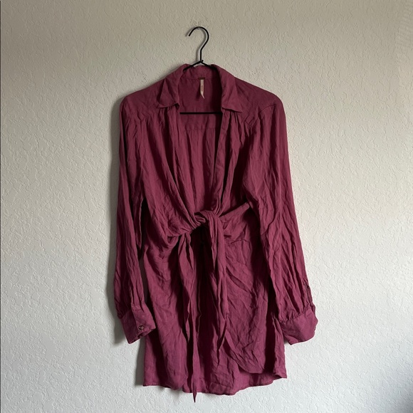 Free People Orchid Purple Tie Front Tunic Top - Picture 1 of 6